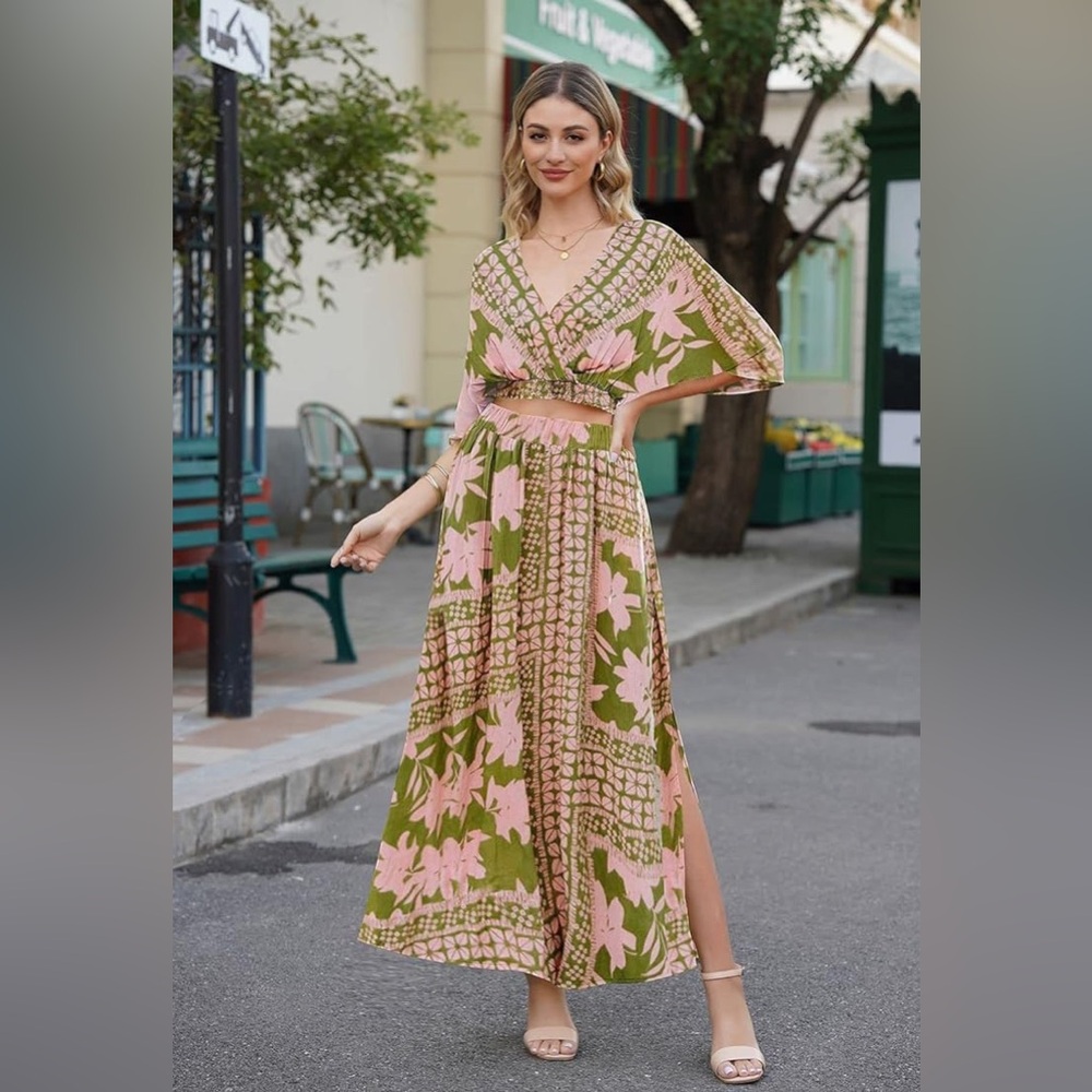 134. LARGE Women's Summer Maxi Dress Party Vacation High Slit Loose Long Beach - Picture 6 of 10
